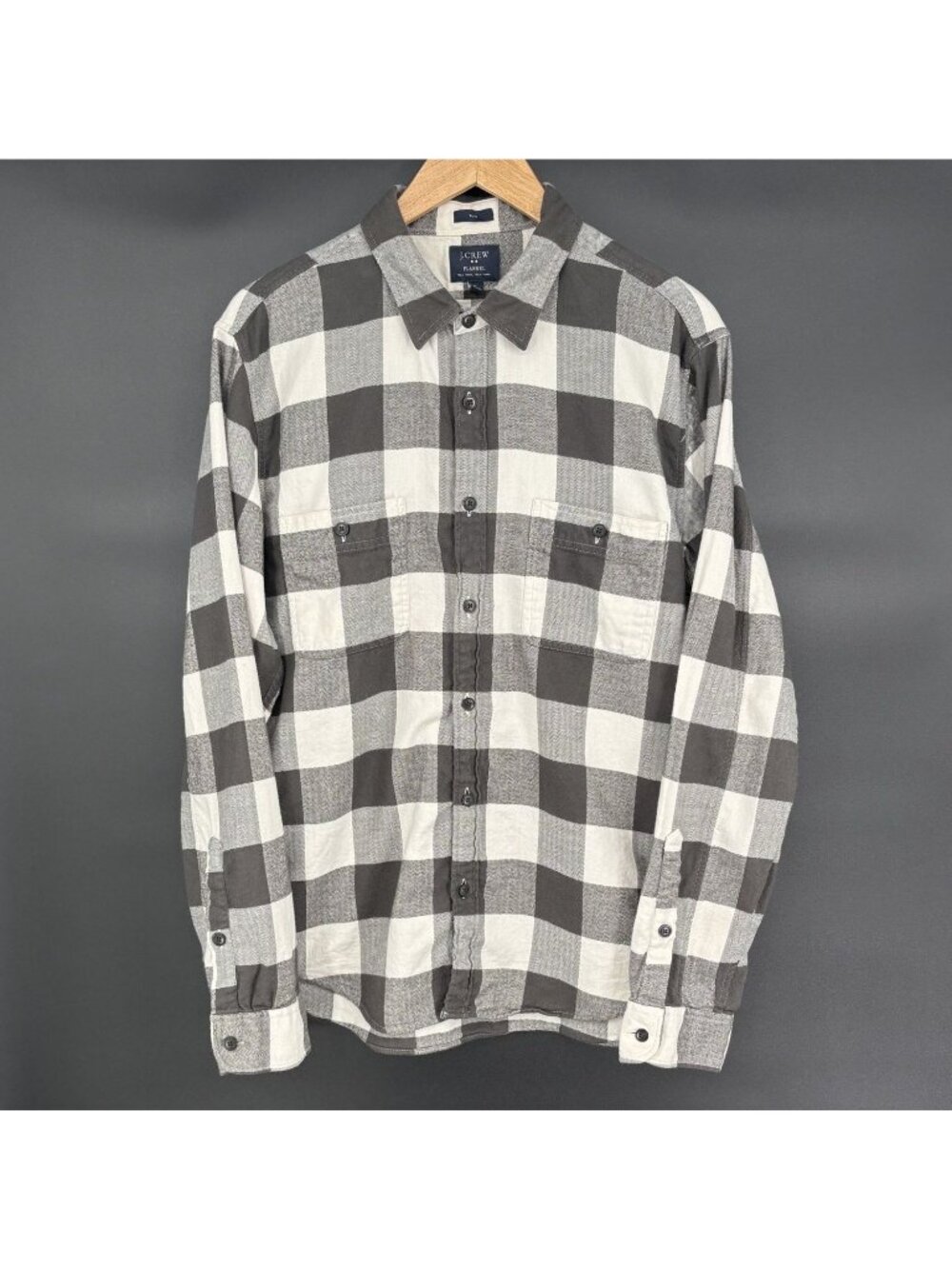 J.Crew Men's Buffalo Plaid Flannel Shirt XL Slim Fit Gray White Button Up Cotton